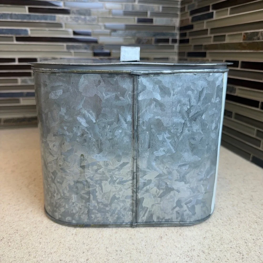 Vintage Galvanized Metal Bread Box Wheat Heart Bread Farmhouse Rustic Decor